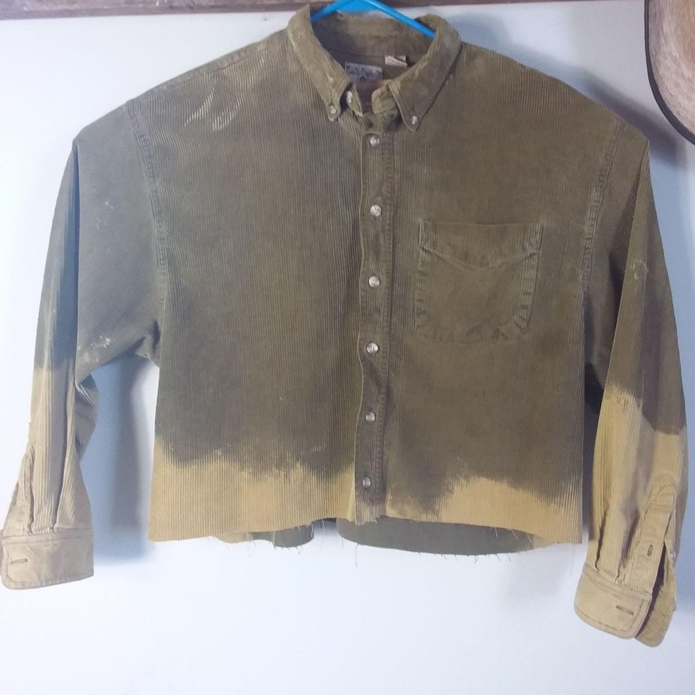 Distressed Corduroy Shirt Shacket Cropped Ribbed